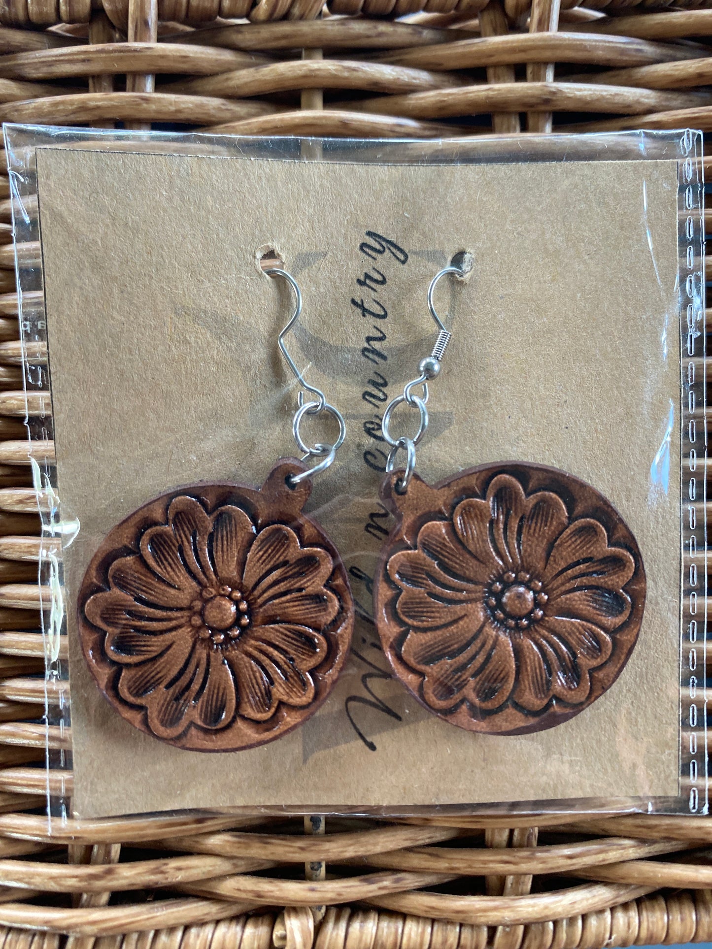 Tooled Round Drop Earrings