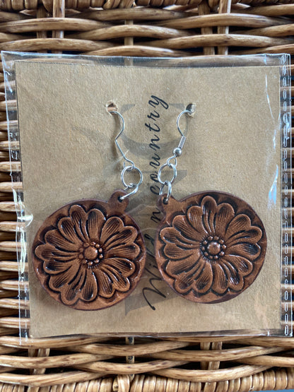 Tooled Round Drop Earrings