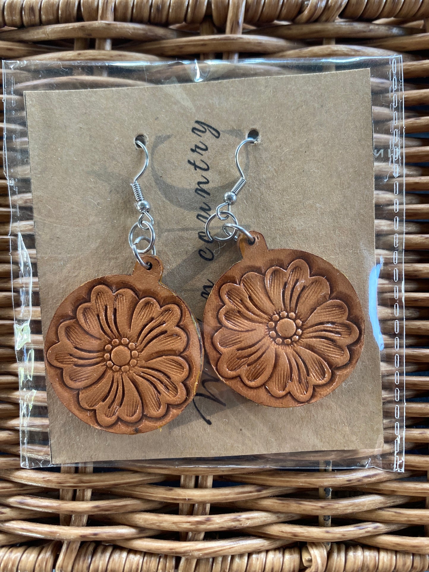 Tooled Round Drop Earrings