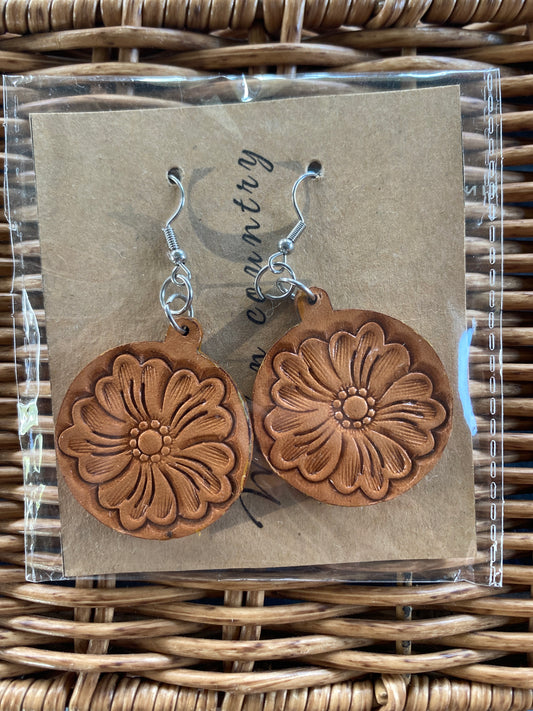 Tooled Round Drop Earrings