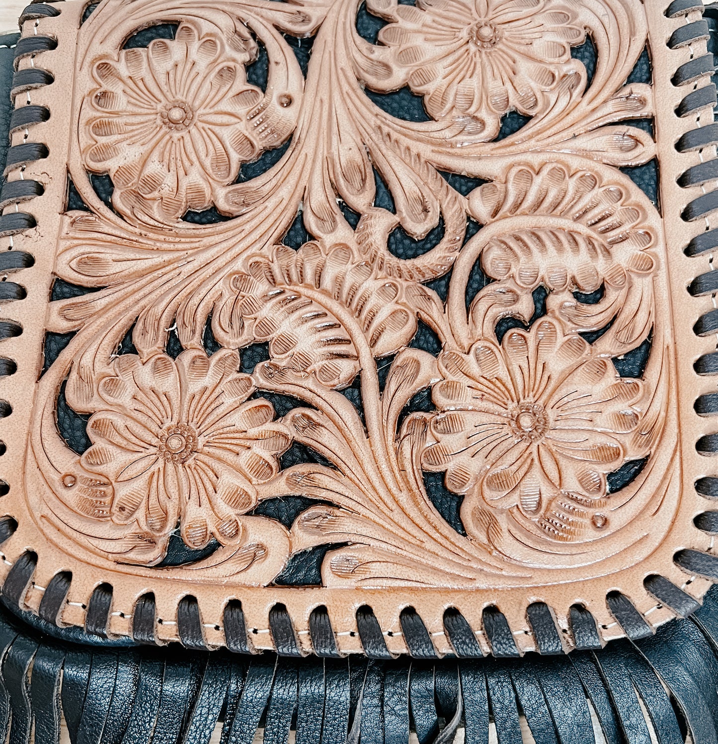 Aviana Brown & Tan Tooled Fringe bag - Small