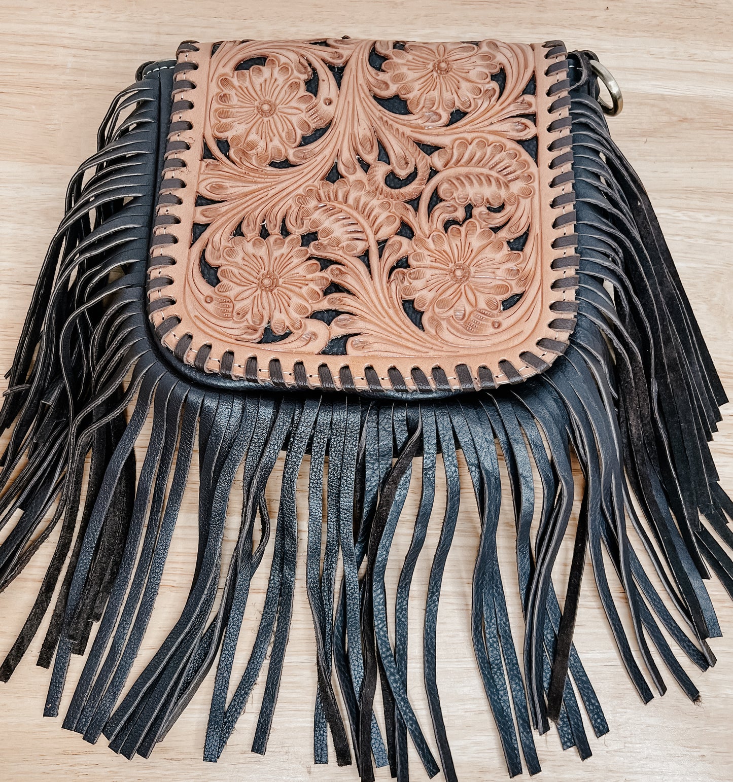 Aviana Brown & Tan Tooled Fringe bag - Small