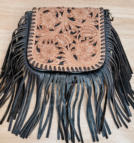Aviana Brown & Tan Tooled Fringe bag - Small