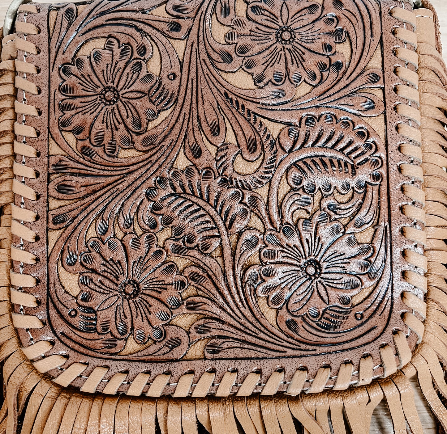 Aviana Tan Tooled Fringe bag - Small