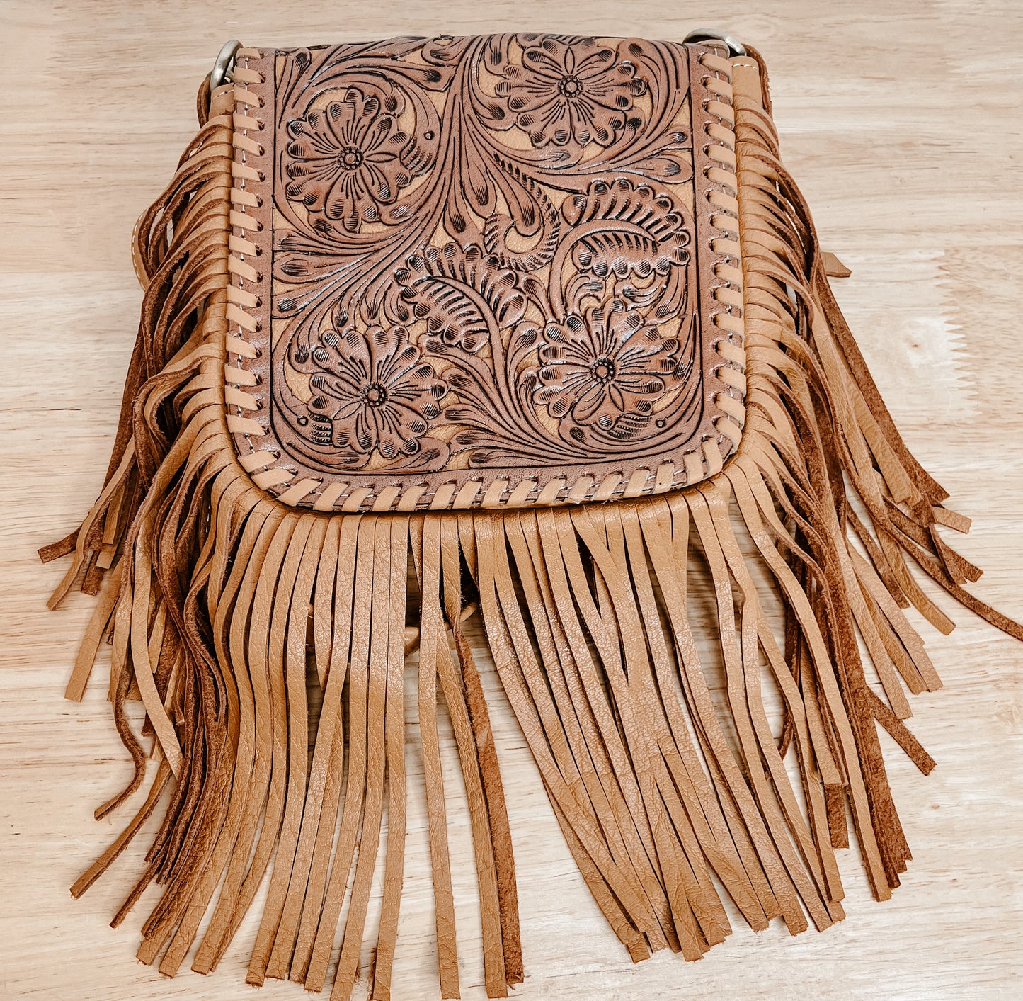 Aviana Tan Tooled Fringe bag - Small
