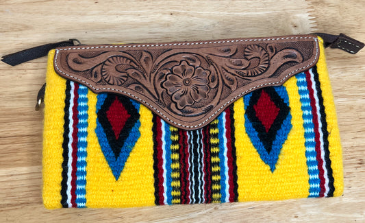Saddle Bag wallet tooled leather - Yellow/Brown