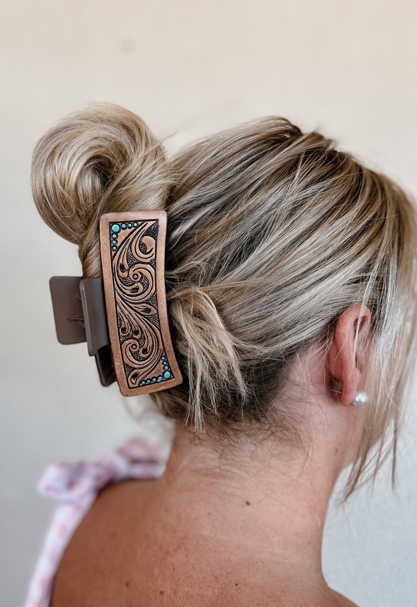 Tooled Leather Claw Clip