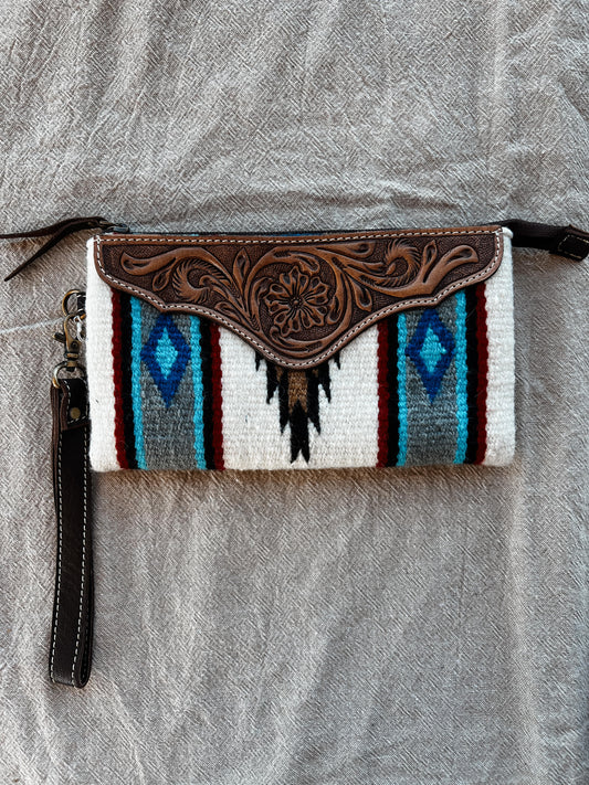 Red & White Saddle Bag brown Tooled Leather Wallet