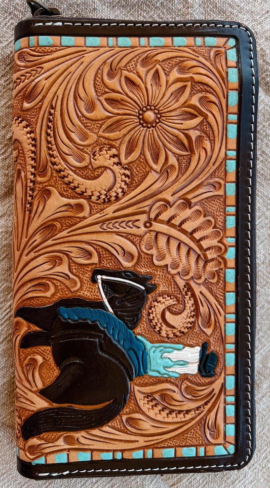 Tan & Teal Tooled leather Cowgirl Wallet