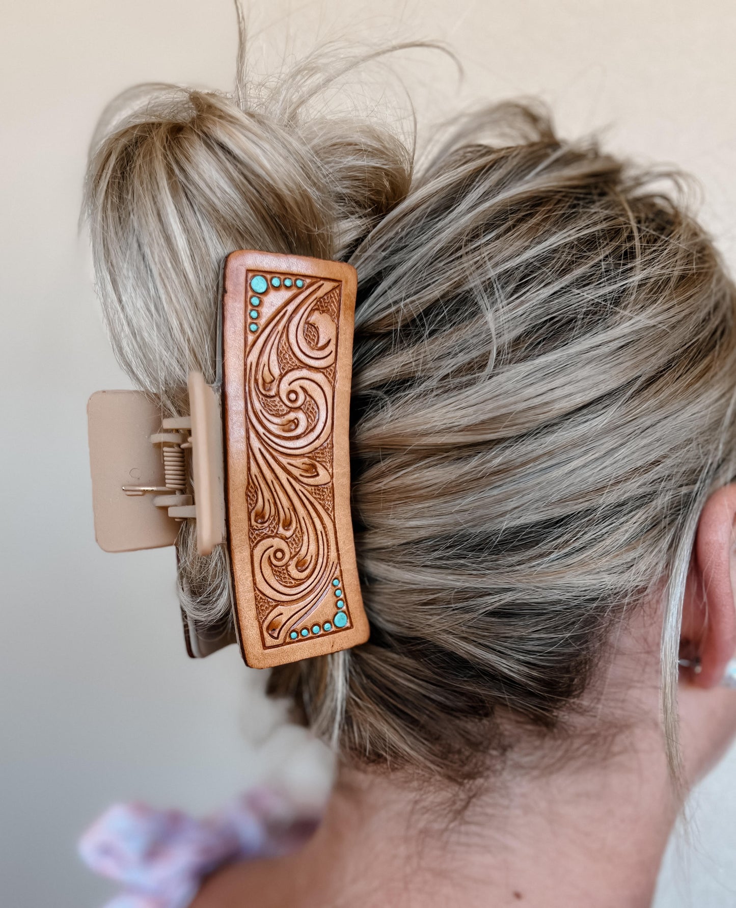Tooled Leather Claw Clip