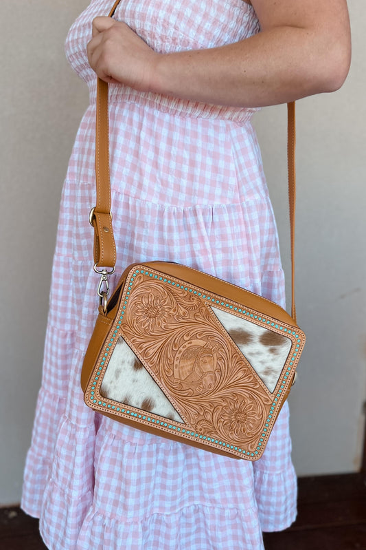 Ruby Cowhide Horse Tooled Leather Tassel