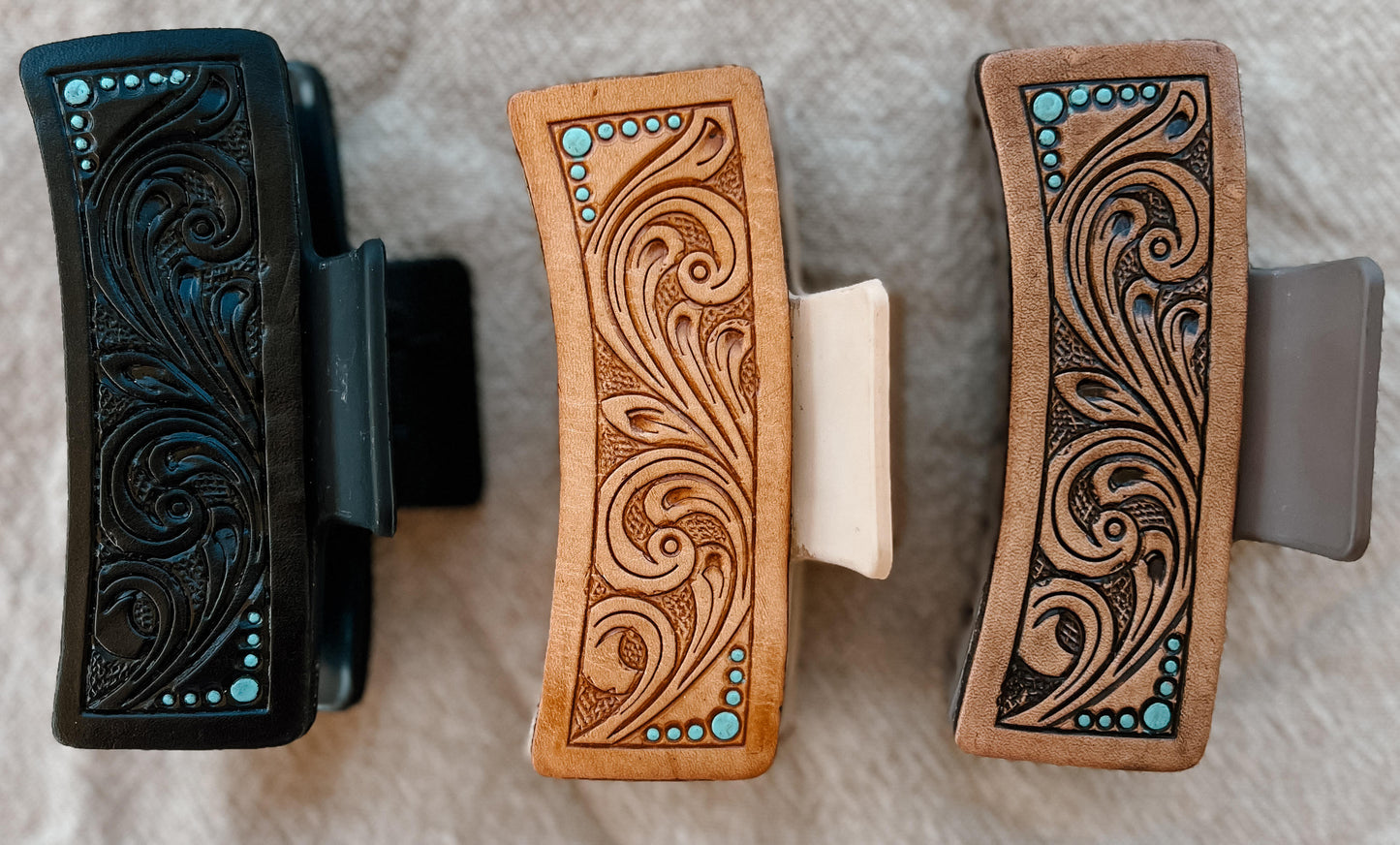 Tooled Leather Claw Clip