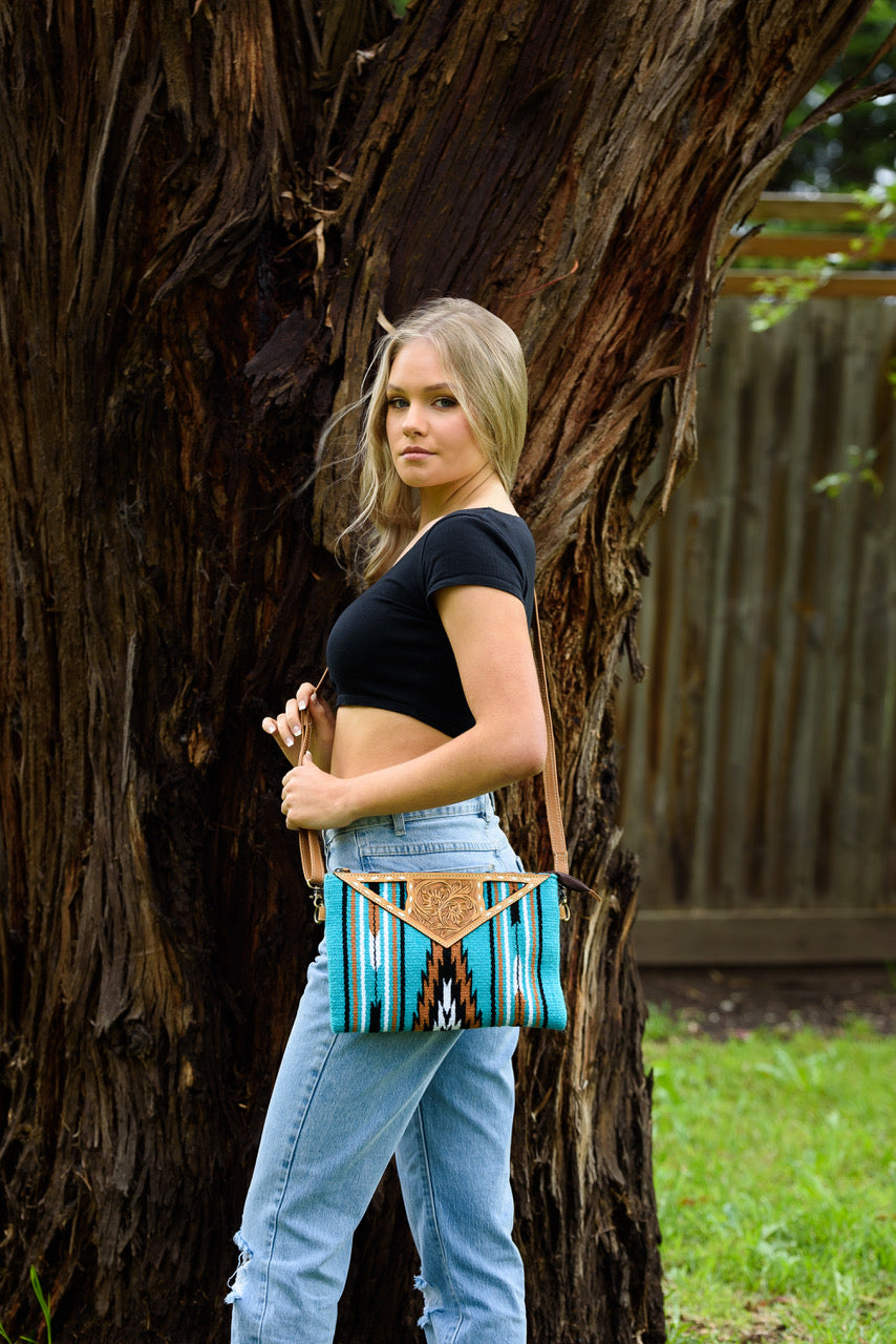 Turquoise Saddle Blanket Large Clutch Bag