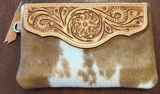 Anna Cowhide and Tooled Leather Clutch