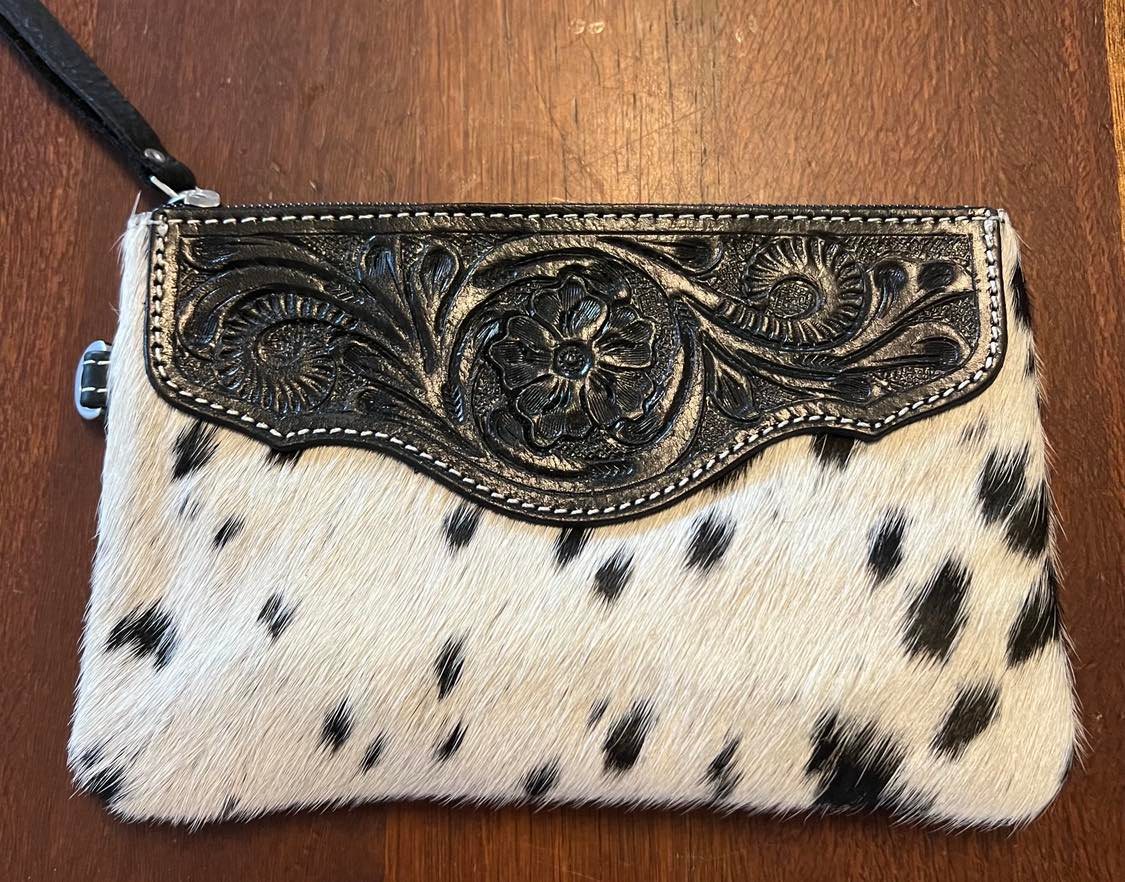 Anna Cowhide and Tooled Leather Clutch